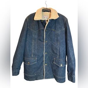 Vtg 70s Mens Lee STORM RIDER Denim Sherpa Lined Western Chore Jacket Coat Sz LL